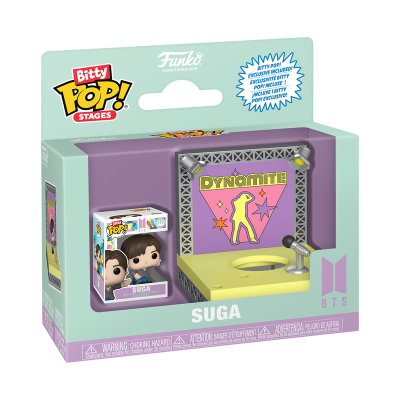 Caixa Funko Bitty Pop Stages com figura SUGA e pedestal 'DYNAMITE'