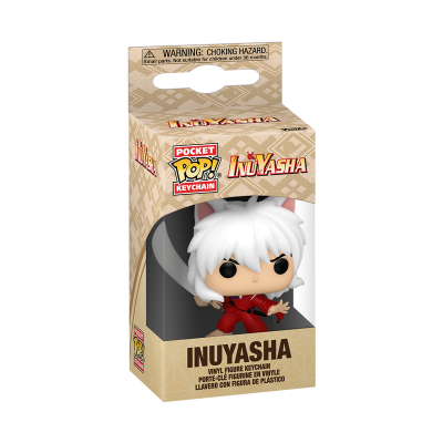 Chaveiro Pop! vinil Inuyasha com embalagem bege e janela transparente mostrando a figura do personagem