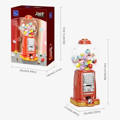 Máquina de bolas de gomas vermelha com bolas coloridas dentro