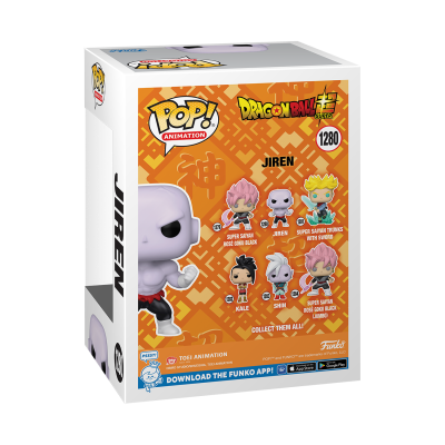 Embalagem Funko Pop! Dragon Ball Super Jiren número 1280 com imagens dos personagens na parte de trás