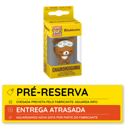 Chaveiro Rilakkuma Chairoikoguma em caixa amarela com janela.