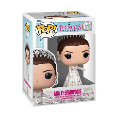 Boneca Funko Pop! da Mia Thermopolis com vestido branco, luvas e tiara em caixa