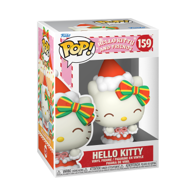 Figura de vinil Hello Kitty com roupa de Natal em embalagem.