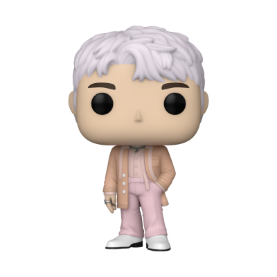 Figura Funko Pop de personagem com cabelo branco e roupa cor-de-rosa