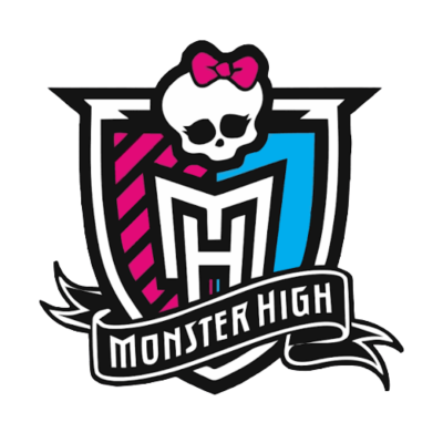 Logótipo de Monster High com caveira e escudo rosa e azul