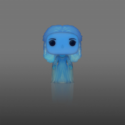 Figura Funko Pop azul translúcida de personagem feminina com vestido longo