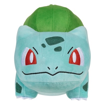 Pelúcia do Pokémon Bulbasaur azul-claro com manchas verdes e olhos vermelhos