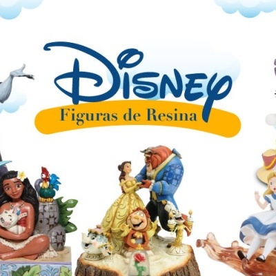Figuras de resina Disney com personagens Moana, Bela, Fera, Alice, Stitch e Hades