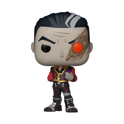 Figura Funko Pop de personagem masculino com cicatriz e roupa vermelha e preta