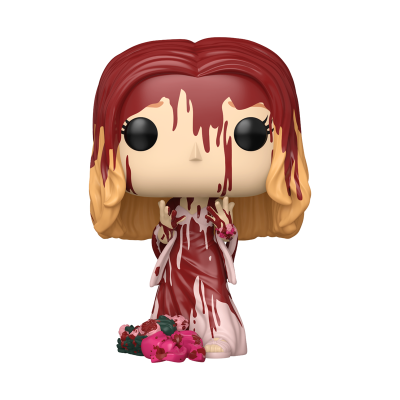 Figura Funko Pop com cabelo castanho-avermelhado e vestido branco manchado de sangue
