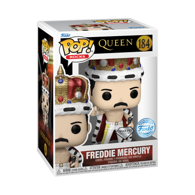 Figura Funko Pop Freddie Mercury com coroa e capa em caixa de acrílico