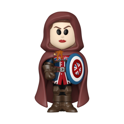 Figura Funko Pop com capa castanha e escudo com bandeira do Reino Unido