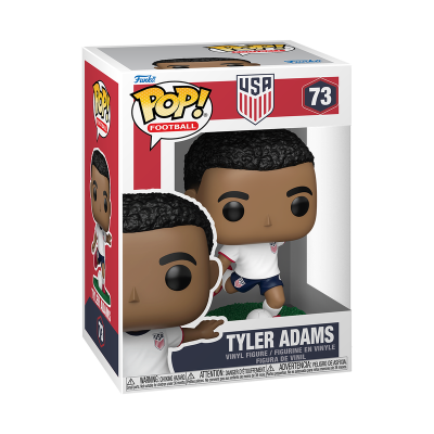 Figura de vinil Funko Pop! Tyler Adams em caixa com uniforme da seleção dos EUA.