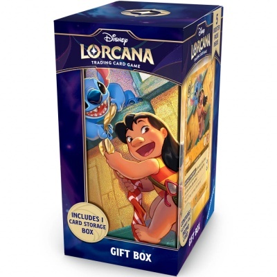 Caixa Disney Lorcana Trading Card Game com personagens ilustrados e texto