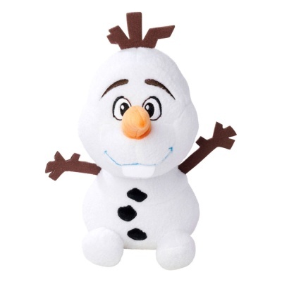 Pelúcia do boneco Olaf com corpo branco e detalhes castanhos e laranja