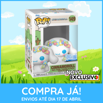 Figura vinil Cinnamoroll Funko POP 149 com coroa flores em caixa