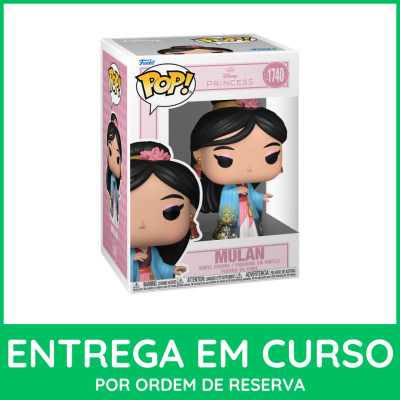 Figura Funko Pop Mulan da Disney em caixa transparente e rosa