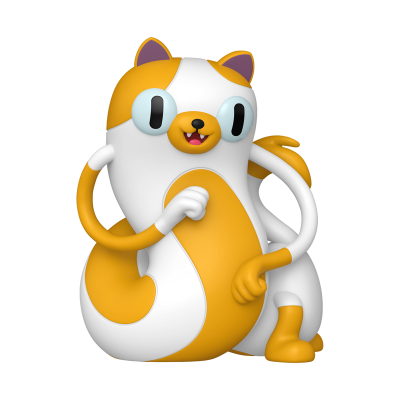 Figura 3D estilizada de um gato amarelo e branco sentado
