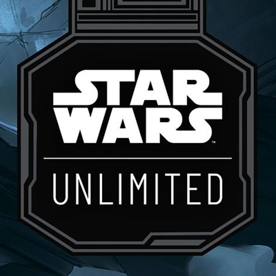 Etiqueta preta com texto branco Star Wars Unlimited