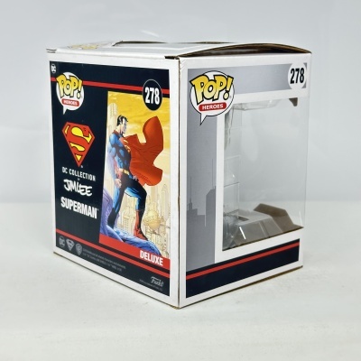 Caixa de embalagem Funko Pop! Heroes número 278 com personagem Superman e janela de plástico.