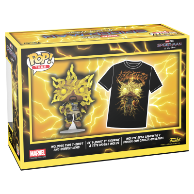 Caixa amarela com figura Funko Pop e camisola Thunderbolt da Marvel