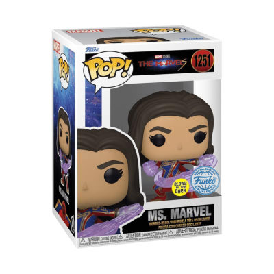 Figura Funko Pop! Ms. Marvel de vinyl em embalagem.