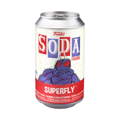 Lata colecionável Funko Soda Figure Superfly com inseto roxo e óculos vermelhos