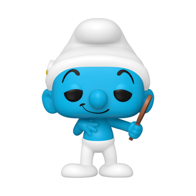 Figura Funko Pop Smurf azul com chapéu e calças brancas segurando bastão