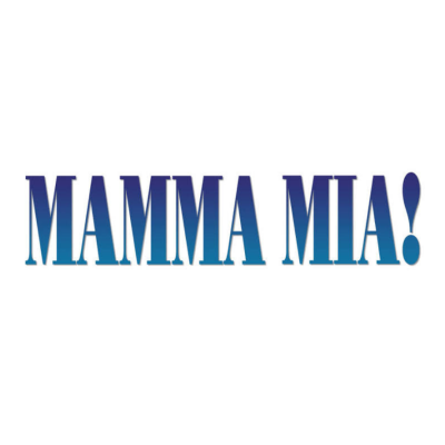Texto azul MAMMA MIA! em fundo branco
