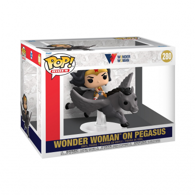 Funko Pop Wonder Woman em Pegasus numa caixa de brinquedo