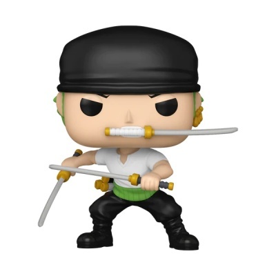 Figura Funko Pop de personagem com bandana preta e espadas