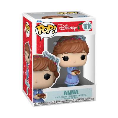 Figura Funko Pop! de vinil da personagem Anna da Disney numa caixa colorida com janela transparente