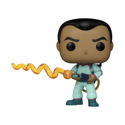 Figura Funko Pop de personagem com dispositivo e efeito de fogo laranja