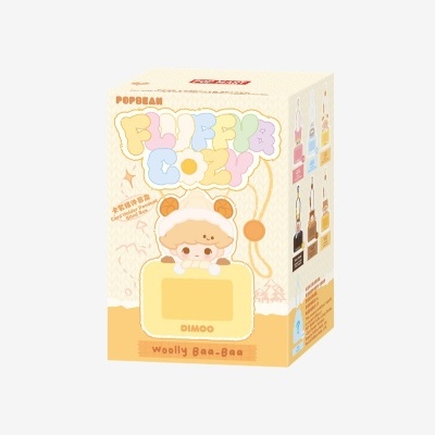 Caixa creme e amarela de pendente titular de cartão com personagem de ovelha e texto FLUFFY COZY