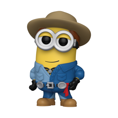 Figura de Minion com roupa azul e chapéu castanho