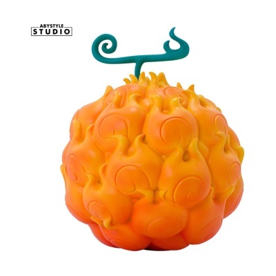 Figura decorativa bola de fogo laranja amarelo com adorno verde em espiral