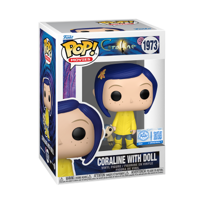 Figura Funko Pop Coraline com boneca em caixa de coleção