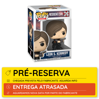 Boneco Funko Pop Leon S. Kennedy Resident Evil com embalagem e etiqueta de pré-reserva