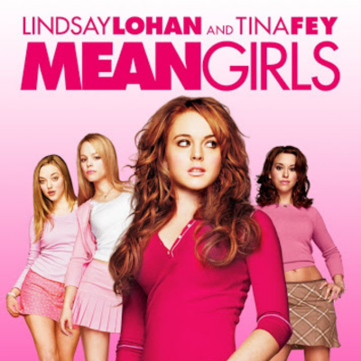 Capa de filme Mean Girls com quatro mulheres vestidas de rosa