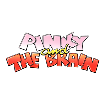 Logotipo colorido com texto PINKY and THE BRAIN