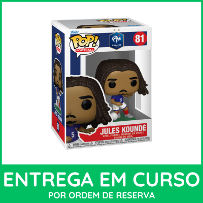 Figura Funko Pop! de Jules Koundé com uniforme da seleção francesa na caixa.
