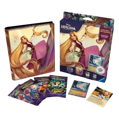 Jogo de cartas Disney Lorcana edição Rapunzel com fichário, pacotes e cartas