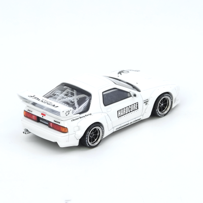 Miniatura de carro desportivo branco com jantes e adesivos