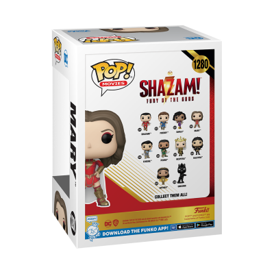 Embalagem Funko Pop! Mary do filme Shazam! Fury of the Gods com imagens de outras figuras colecionáveis