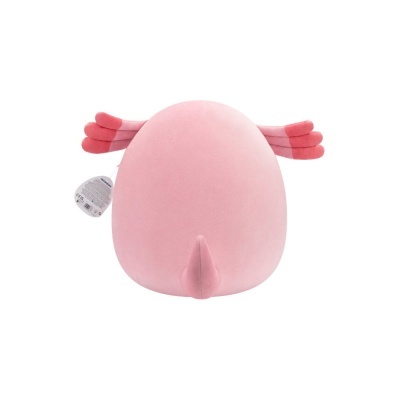 Peluche redondo cor-de-rosa com asas cor-de-rosa e vermelhas