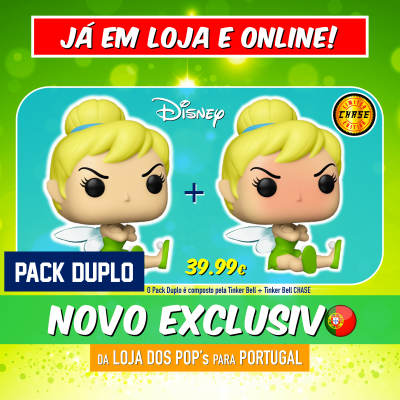 Pack duplo bonecos Funko POP Tinker Bell Disney com preço e promoção em fundo verde
