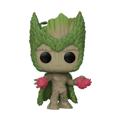 Figura Funko Pop de Groot com folhas verdes e tronco castanho claro