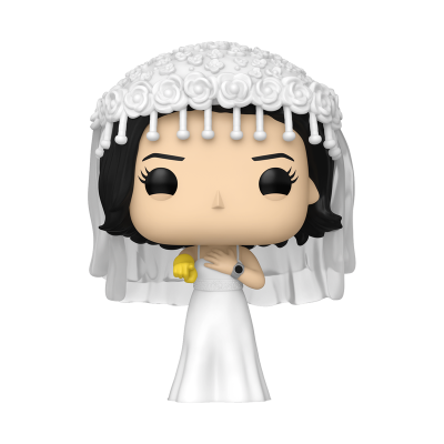Boneca Funko Pop de noiva com vestido e véu branco e luva amarela