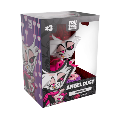 Figura de vinil Angel Dust no interior da caixa de coleção YouTooz