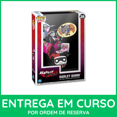 Boneco Funko Pop Harley Quinn em embalagem colorida com tema de Halloween